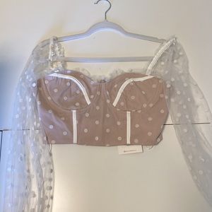 Hello Molly corset crop puff sleeve polka dot top